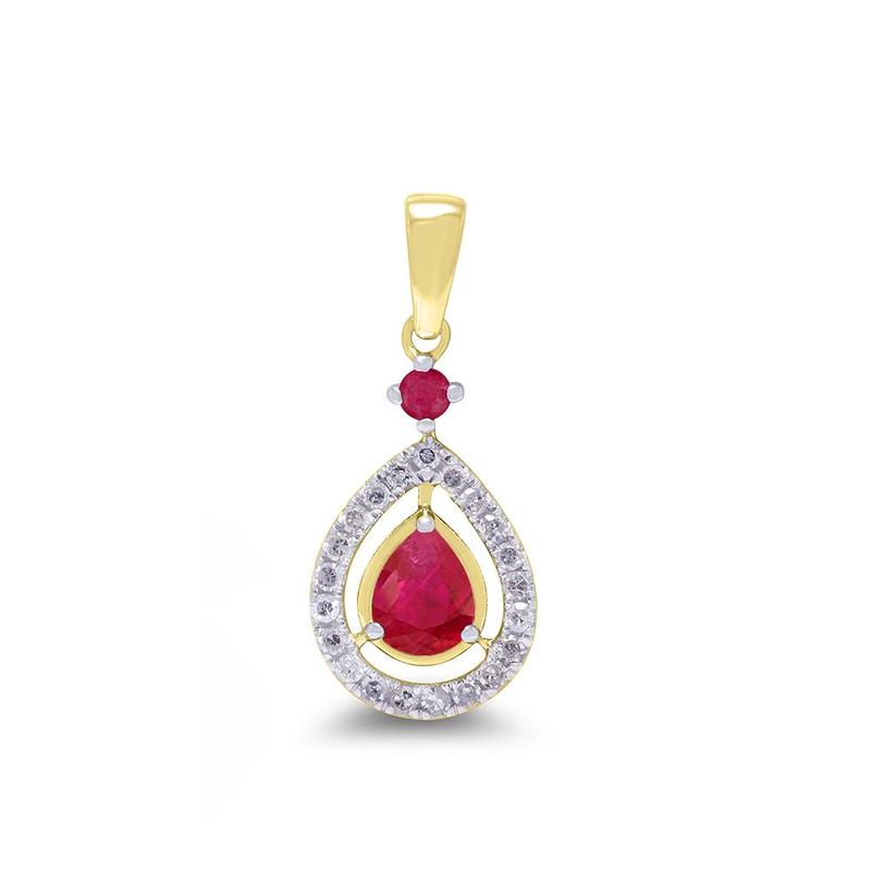 Pear Shape Ruby & Diamond 9ct Gold Pendant