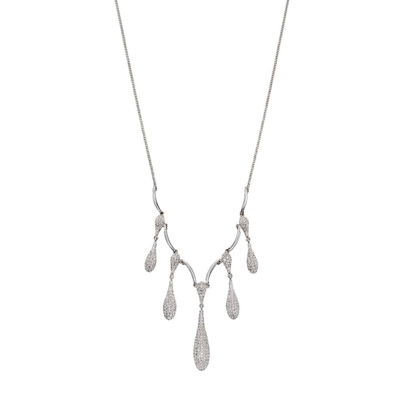 Silver Droplet Necklace with Pavé Cubic Zirconia
