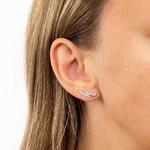 Double Row Silver and Cubic Zirconia Stud Earrings