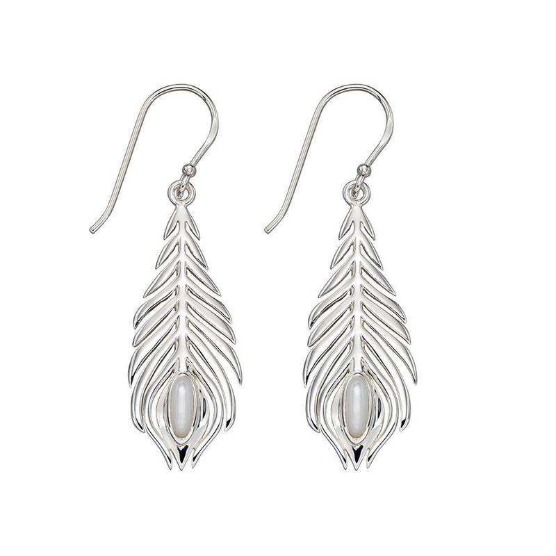 Peacock Feather Mother of Pearl & Silver Drops