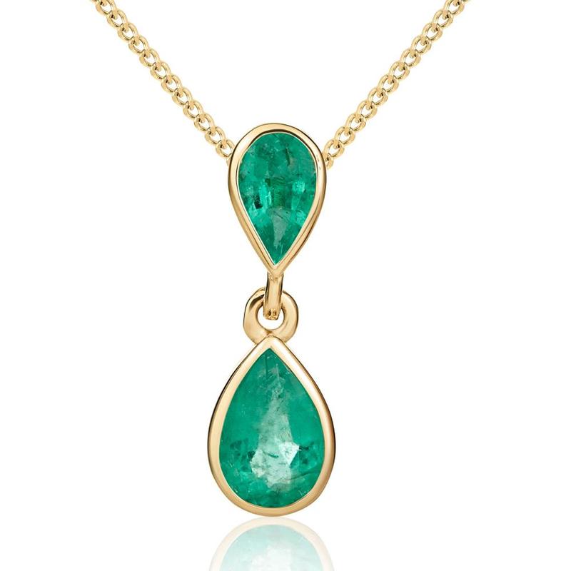 Emerald Double Pear Shape 9ct Gold Pendant