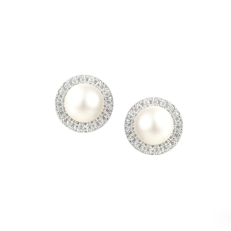 Sterling Silver Earrings With Freshwater Pearl CZ