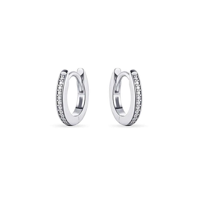 12mm Cubic Zirconia Sparkling Silver Hoop Earrings