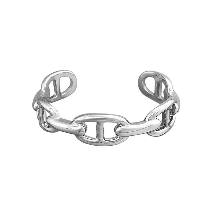 Anchor Link Style Sterling Silver Cuff Bangle