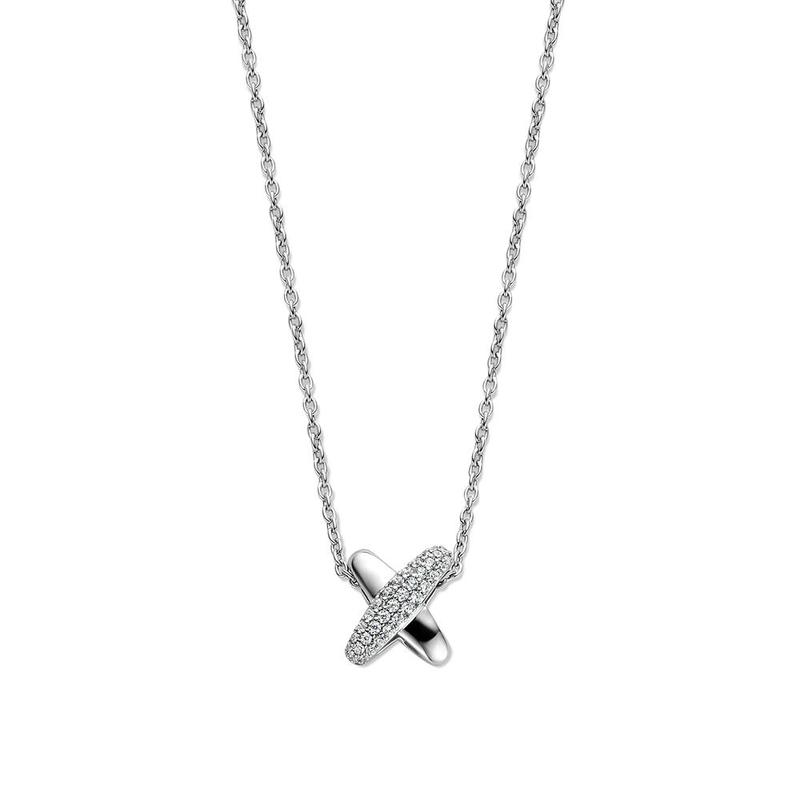 Cross Shape Silver & Cubic Zirconia Necklace