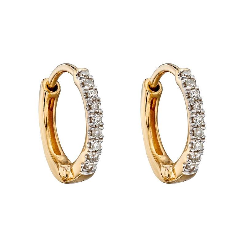 Diamond Small 9ct Gold Huggie Hoop Earrings