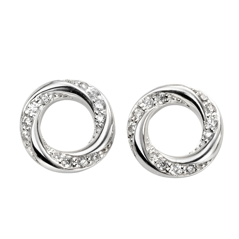 Silver & Cubic Zirconia Twist Stud Earrings