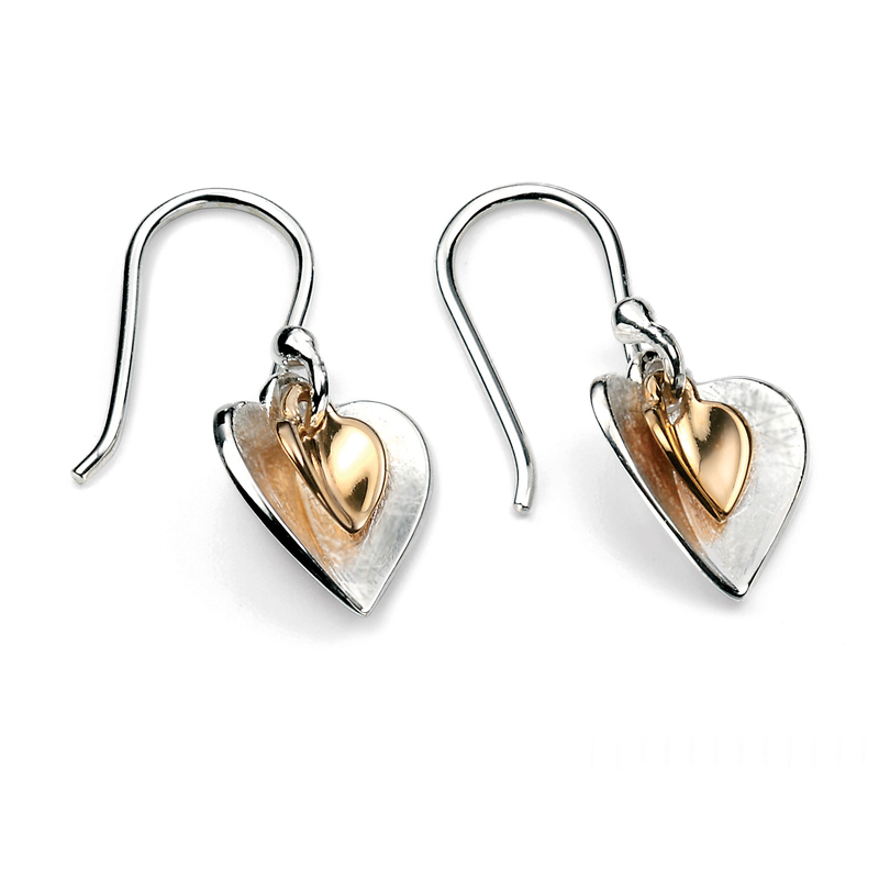 Double Heart Gold Plate Drop Earrings