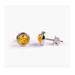Amber Round Silver Stud Earrings