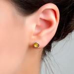 Amber Round Silver Stud Earrings