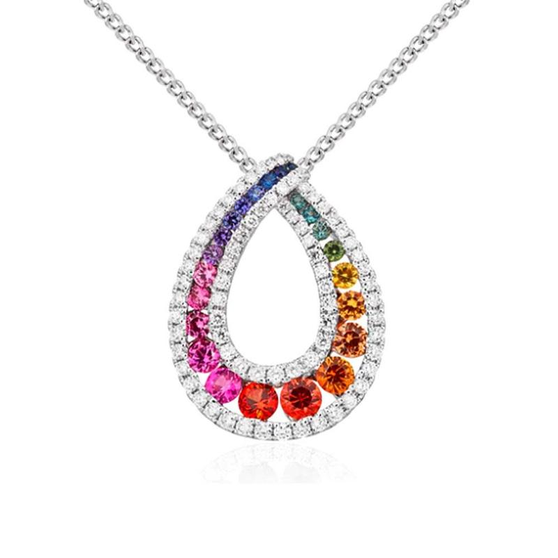 18ct White Gold Rainbow Sapphire & Diamond Pendant