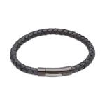 Navy Leather Bracelet With Steel Clasp