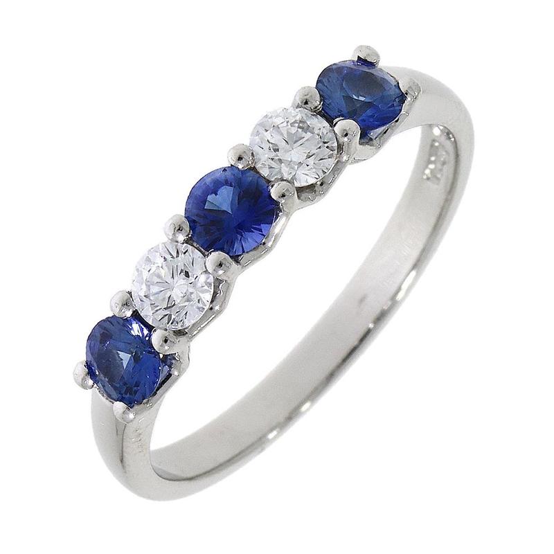 Sapphire & Diamond Five Stone Platinum Ring