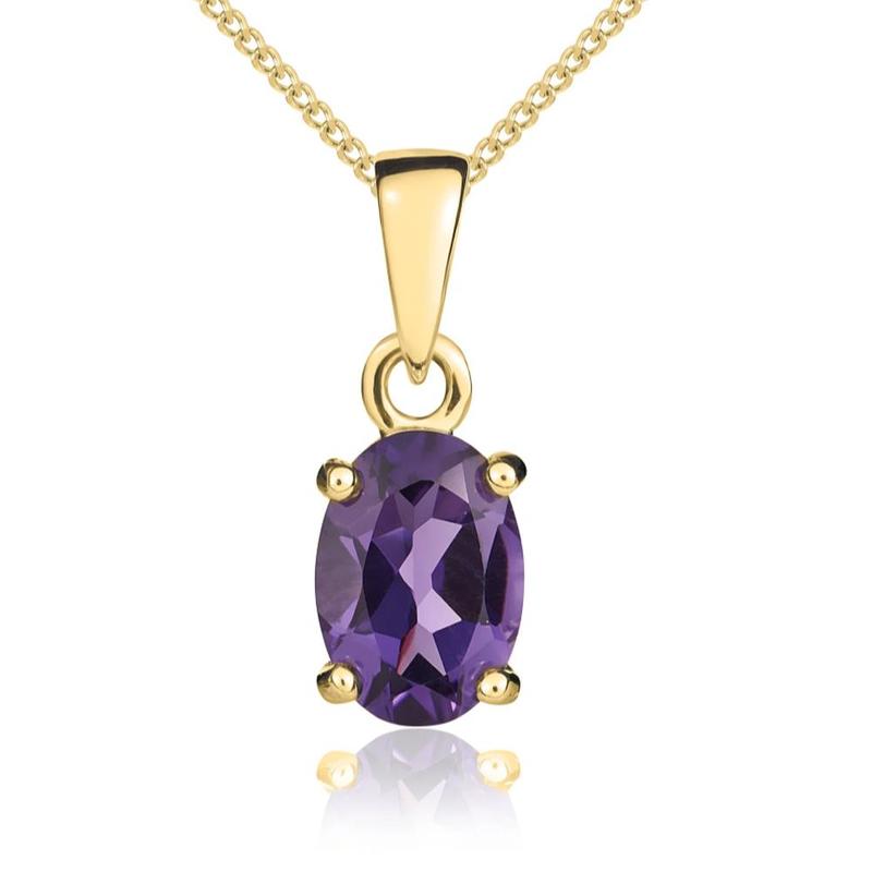 Oval Amethyst Claw 9ct Gold Pendant