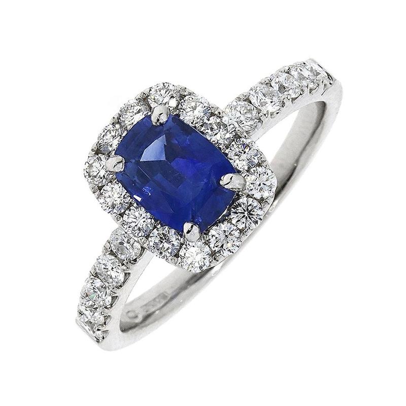 Sapphire & Diamond Rectangular Cluster 18ct Ring