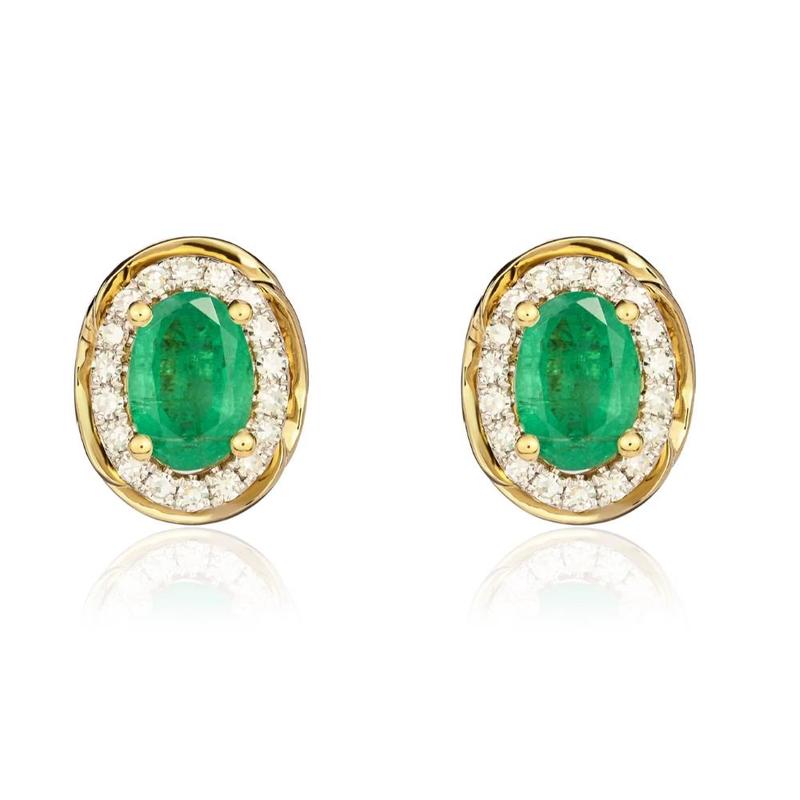 Oval Emerald & Diamond Cluster 9ct Gold Earrings