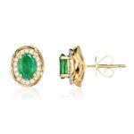 Oval Emerald & Diamond Cluster 9ct Gold Earrings