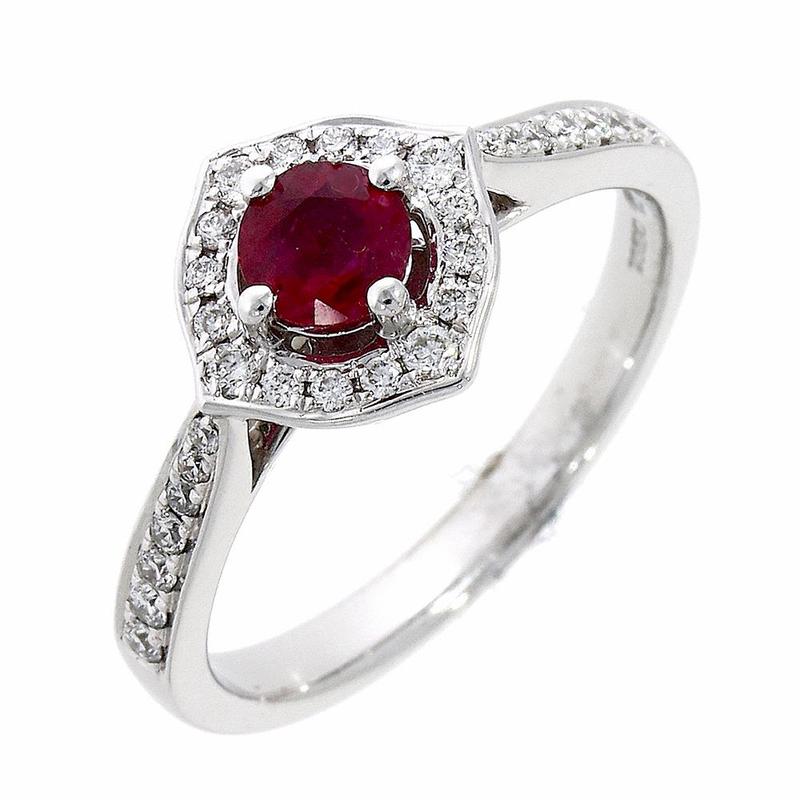 Ruby & Diamond 18ct White Gold Cluster Ring