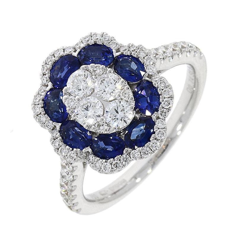 Sapphire & Diamond Oval Flower Cluster 18ct Ring