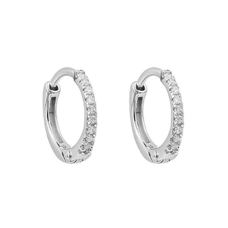 Small Diamond Huggie Hoop 9ct White Gold Earrings