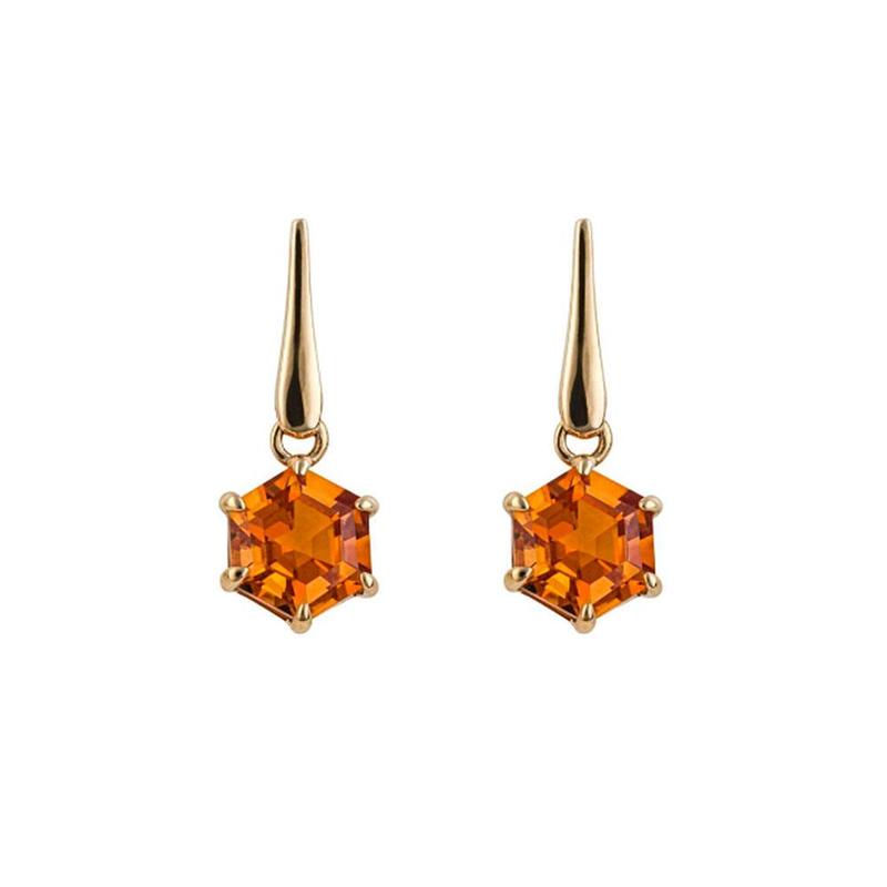 Hexagonal Citrine 9ct Gold Drop Earrings