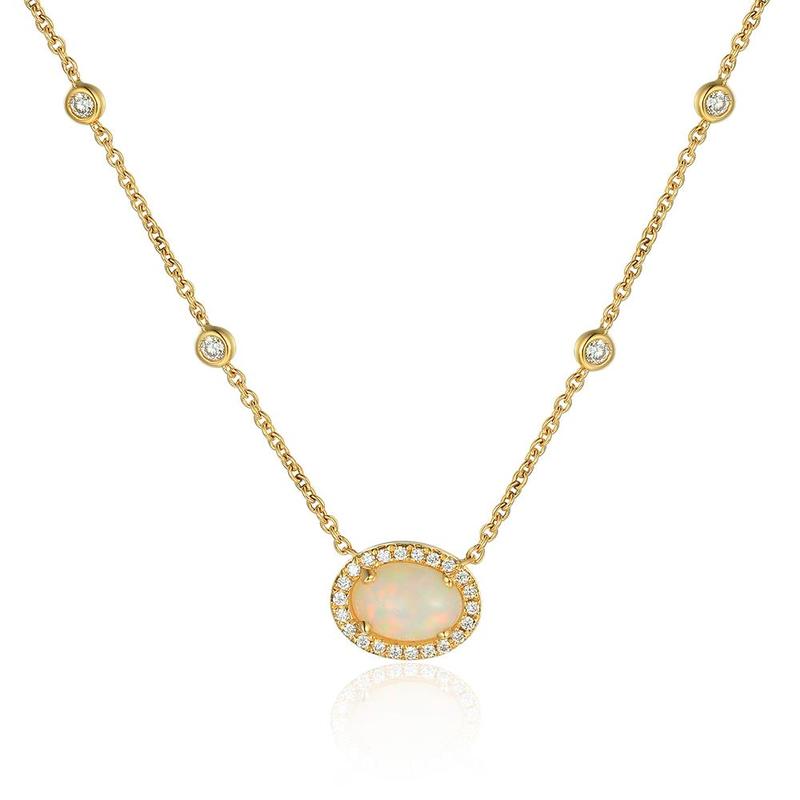 Oval Opal & Diamond Chain Necklace