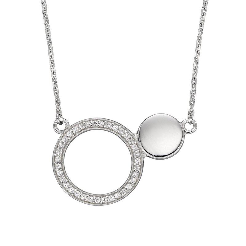 Double Disc Cubic Zirconia & Silver Necklace