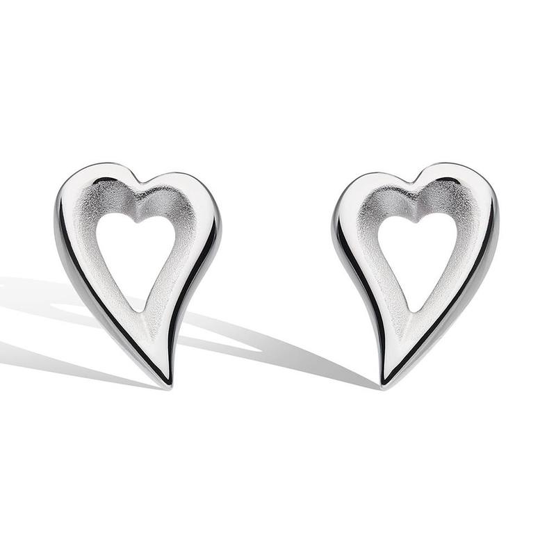 Desire Love Story Heart Silver Stud Earrings