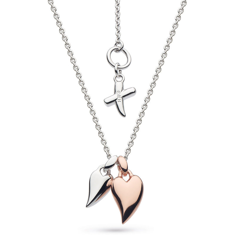 Desire Kiss Twinned Mini Hearts Rose Gold Necklace