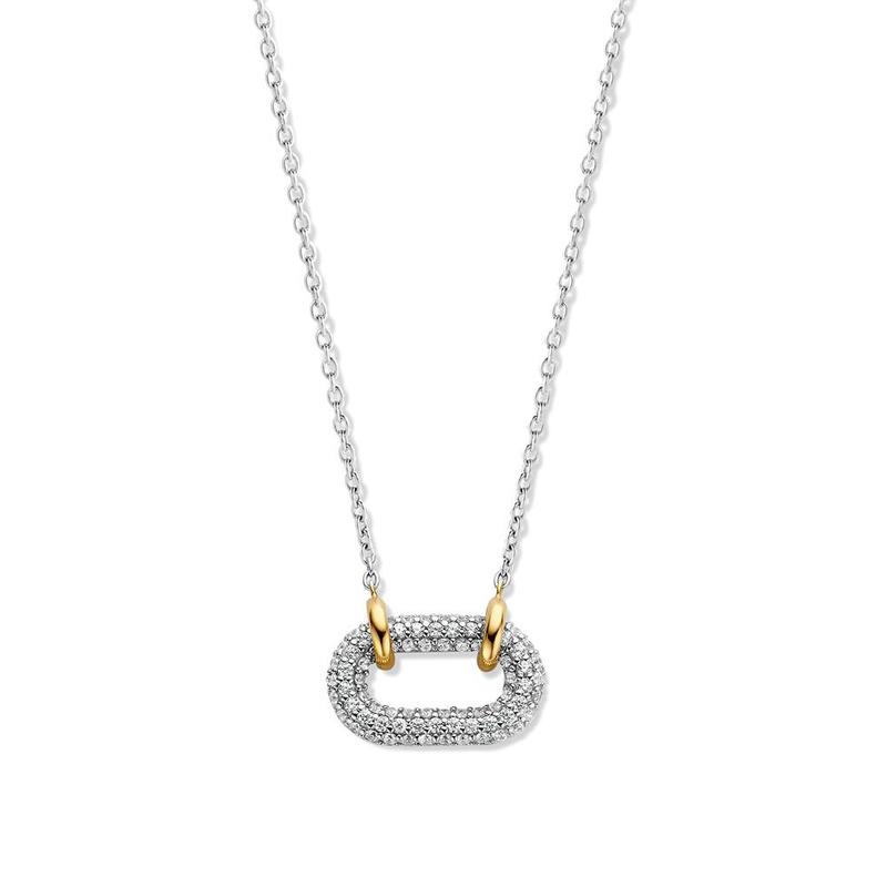 Cubic Zirconia & Gold Plate Silver Link Necklace