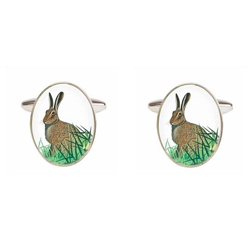 Oval Cufflinks With Hare Image