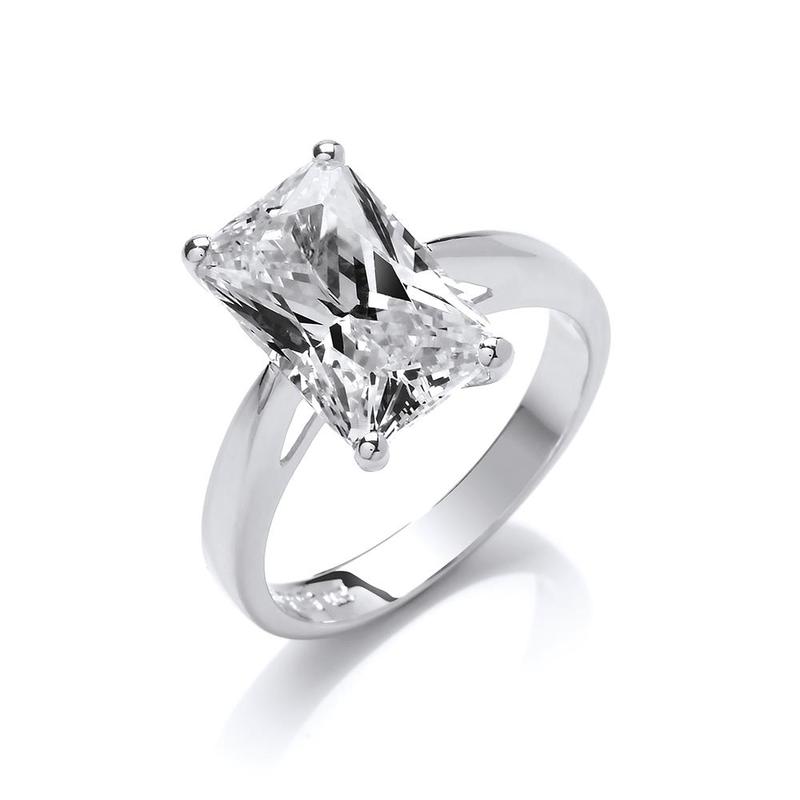 Silver & Emerald Cut Cubic Zirconia Solitaire Ring