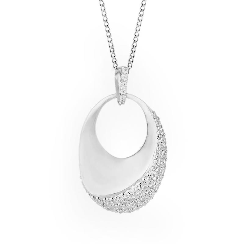 Knife Edge Silver Pendant With Cubic Zirconia Wave