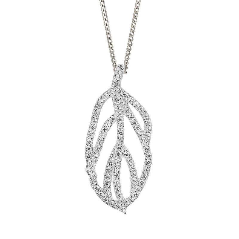 Organic Leaf Silver Pendant with Cubic Zirconia