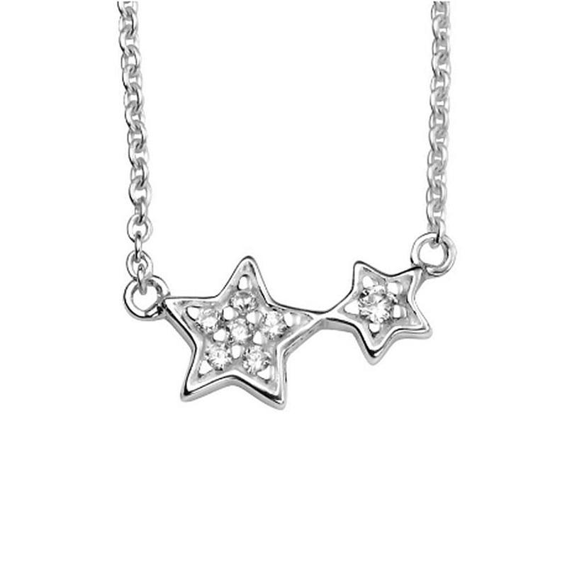 Double Star Silver & Cubic Zirconia Necklace