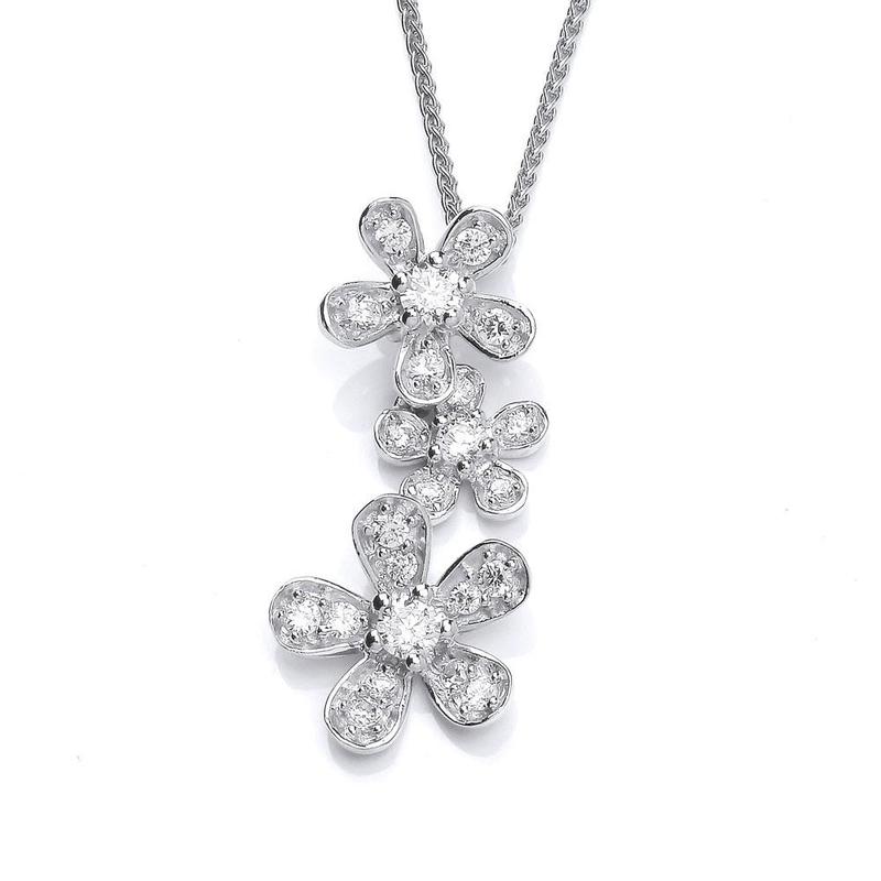 Sterling Silver and Cubic Zirconia Daisy Pendant