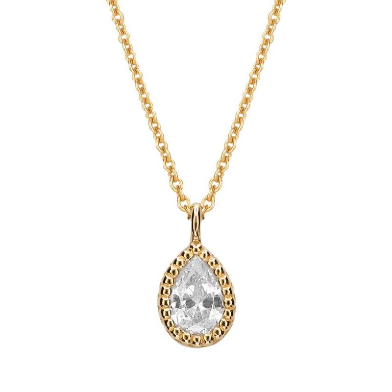 Teardrop Silver Necklace With Yellow Gold Plating