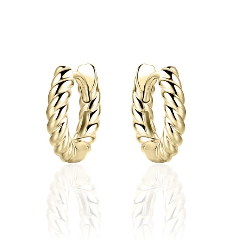 13.5mm Rope Design Gold Plated Silver Hoops