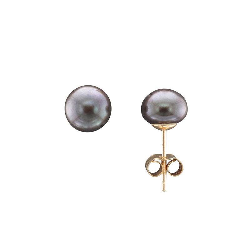 9ct 6mm Yellow Gold Black Freshwater Pearl Studs