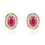 Oval Ruby & Diamond 9ct Gold Stud Earrings