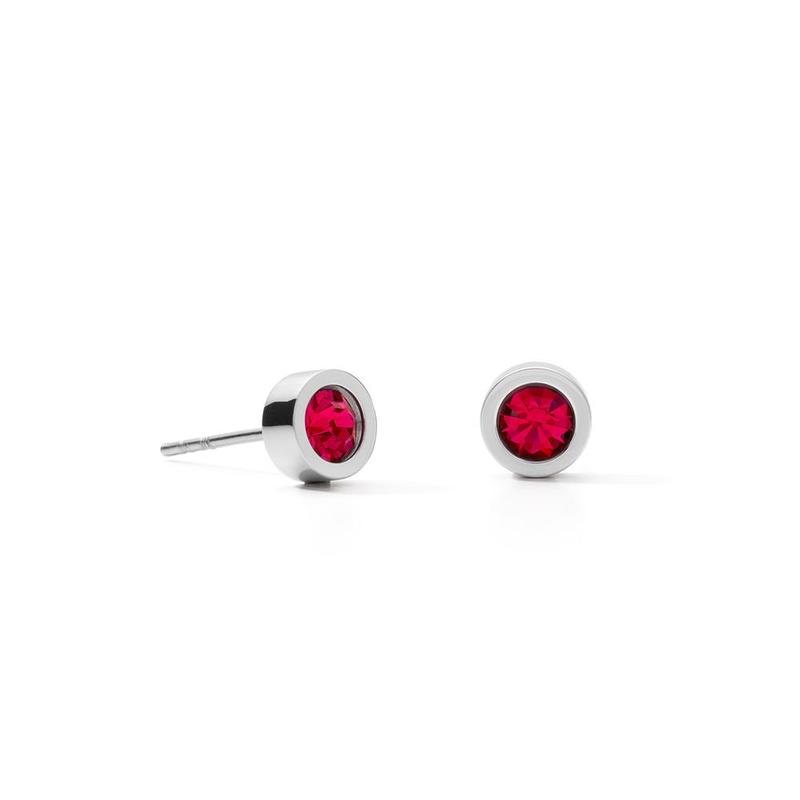 Red Crystal Round Steel Stud Earrings