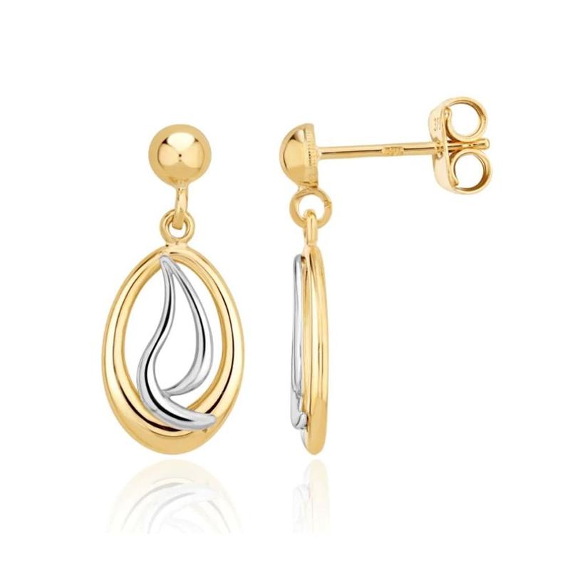 Oval Squiggle Two Tone 9ct Drop Earrings