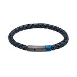 Blue Braided Leather Bracelet Matte Black Clasp