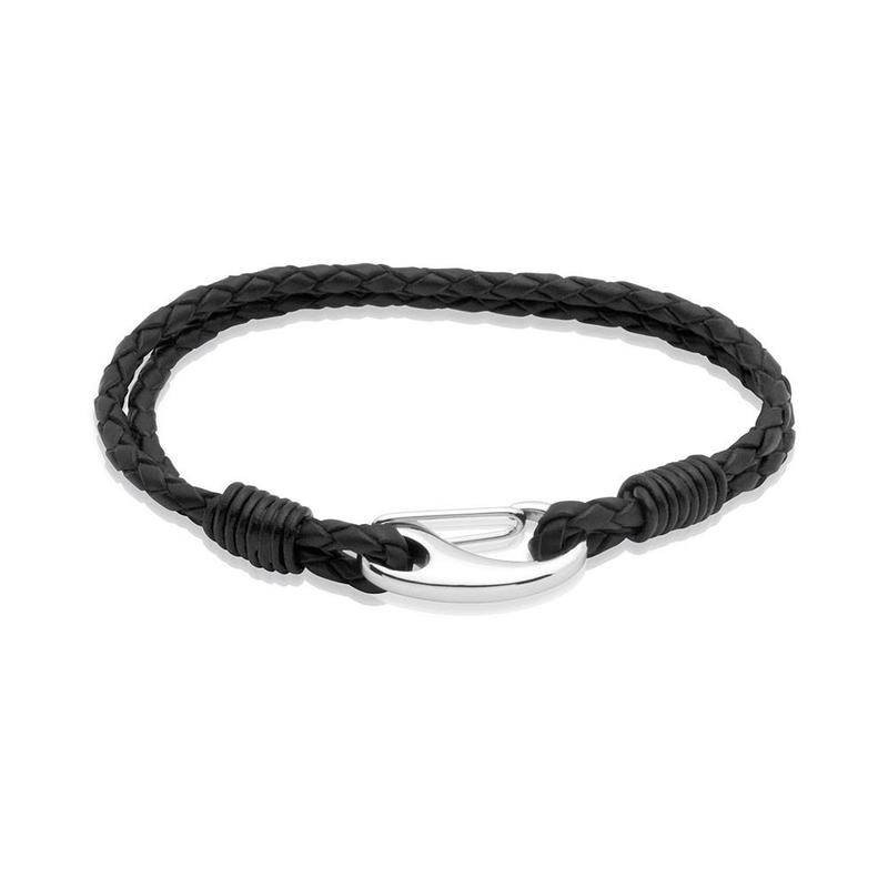 Unique Gents Black Leather Braided Bracelet
