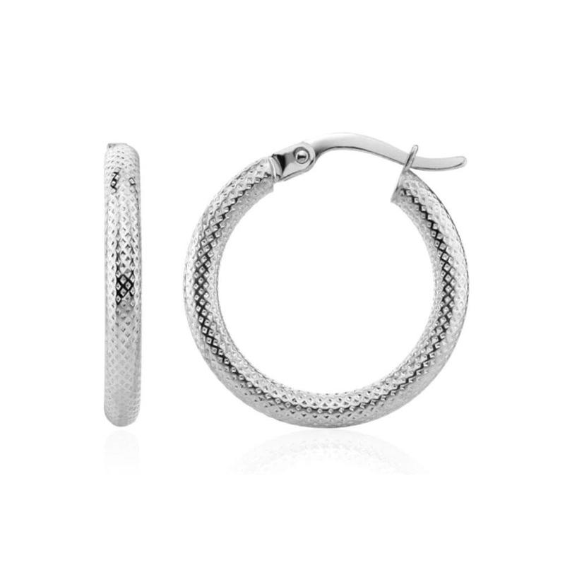 Textured 20mm Creole Hoop Earrings 9ct White Gold