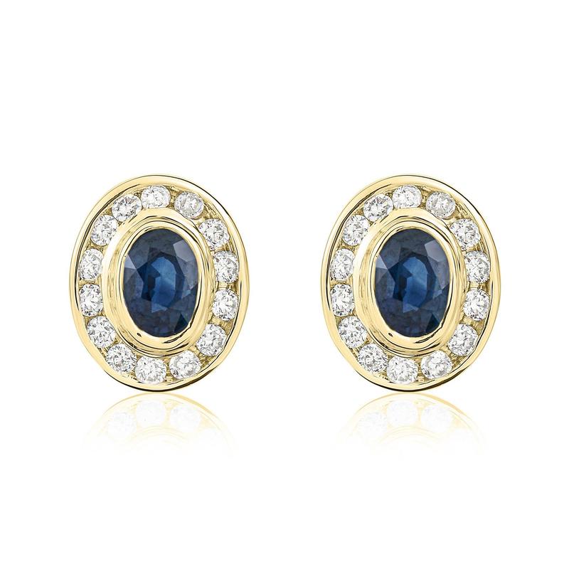 Oval Sapphire & Diamond Cluster 9ct Stud Earrings