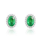 Oval Emerald & Diamond 9ct White Gold Studs