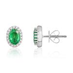 Oval Emerald & Diamond 9ct White Gold Studs