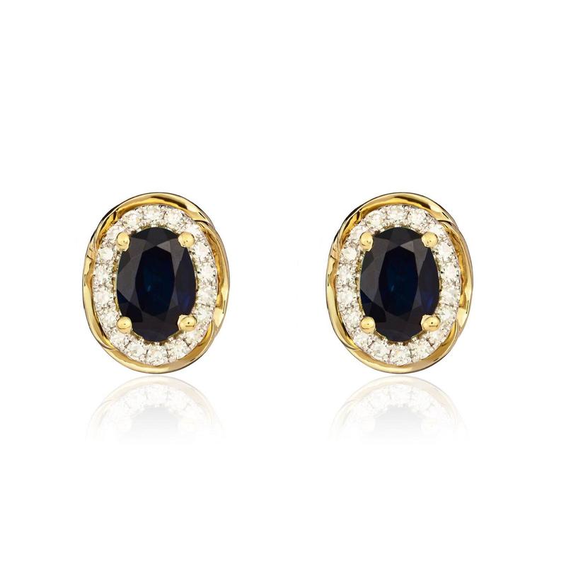 Oval Sapphire & Diamond 9ct Yellow Gold Studs