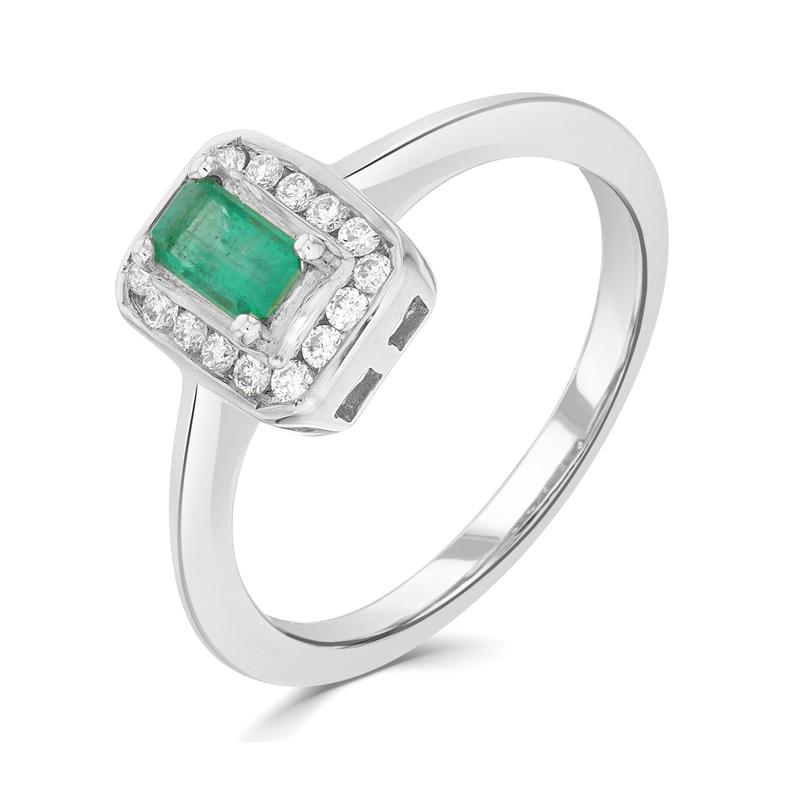Emerald & Diamond Rectangular Cluster 9ct Ring